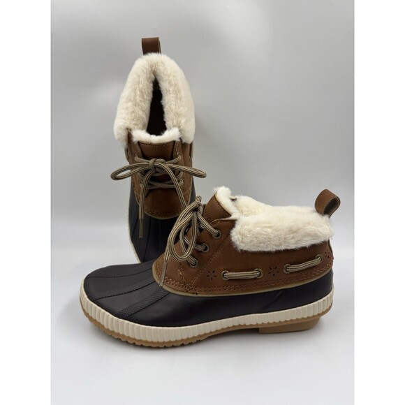 JSport Women's Mary Faux Fur Trimmed Slip On Duck Boots Size 7 M Waterproof - Picture 1 of 16